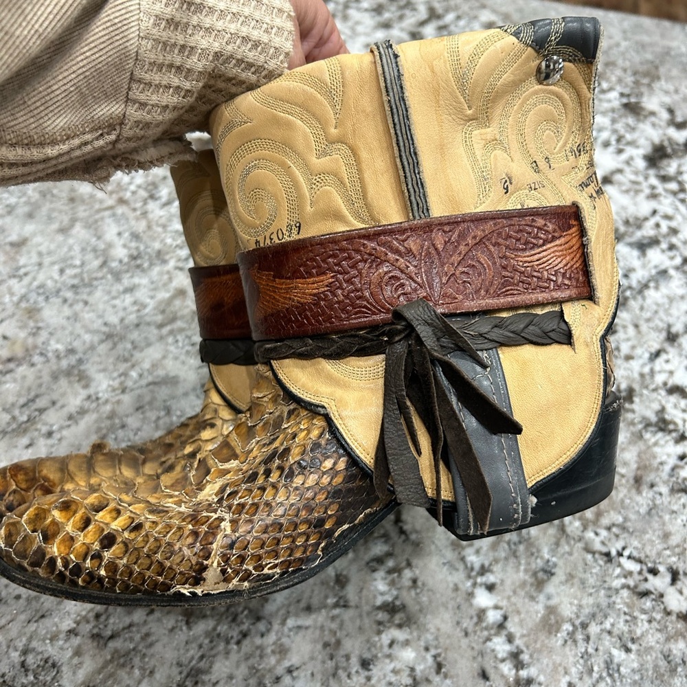 Stylish Tan and Brown Snake Skin Ankle Boots custom made by Canty - Picture 2 of 7